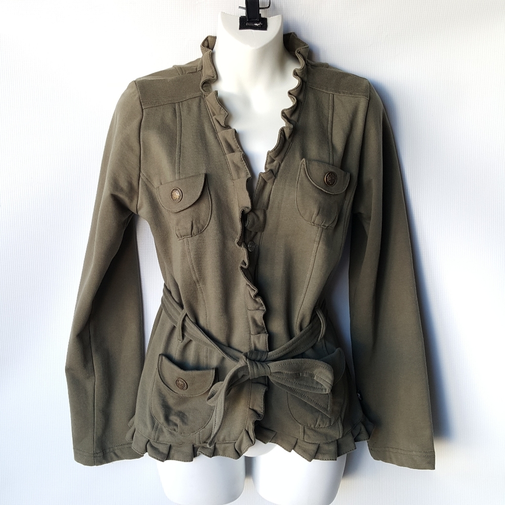 LA KITTY Olive Green Knit Belt Jacket Size L